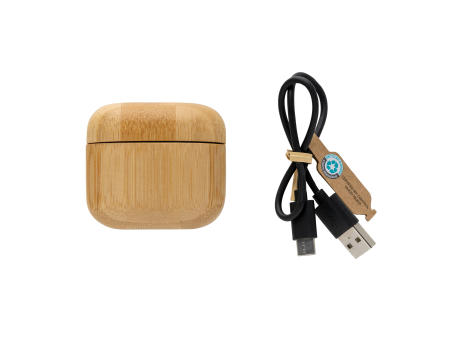 TWS-Kopfhörer aus RCS recyceltem Kunststoff und Bambus Werbeartikel