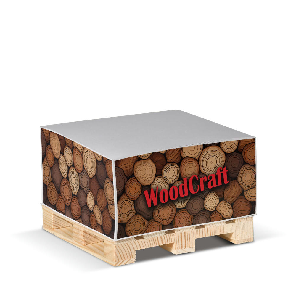 Product image Zettelblock 10x10x5cm auf Holzpalette Werbeartikel