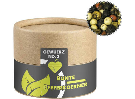 Gewürzmischung bunte Pfefferkörner, ca. 38g, Kraftpapierdose Mini Werbeartikel