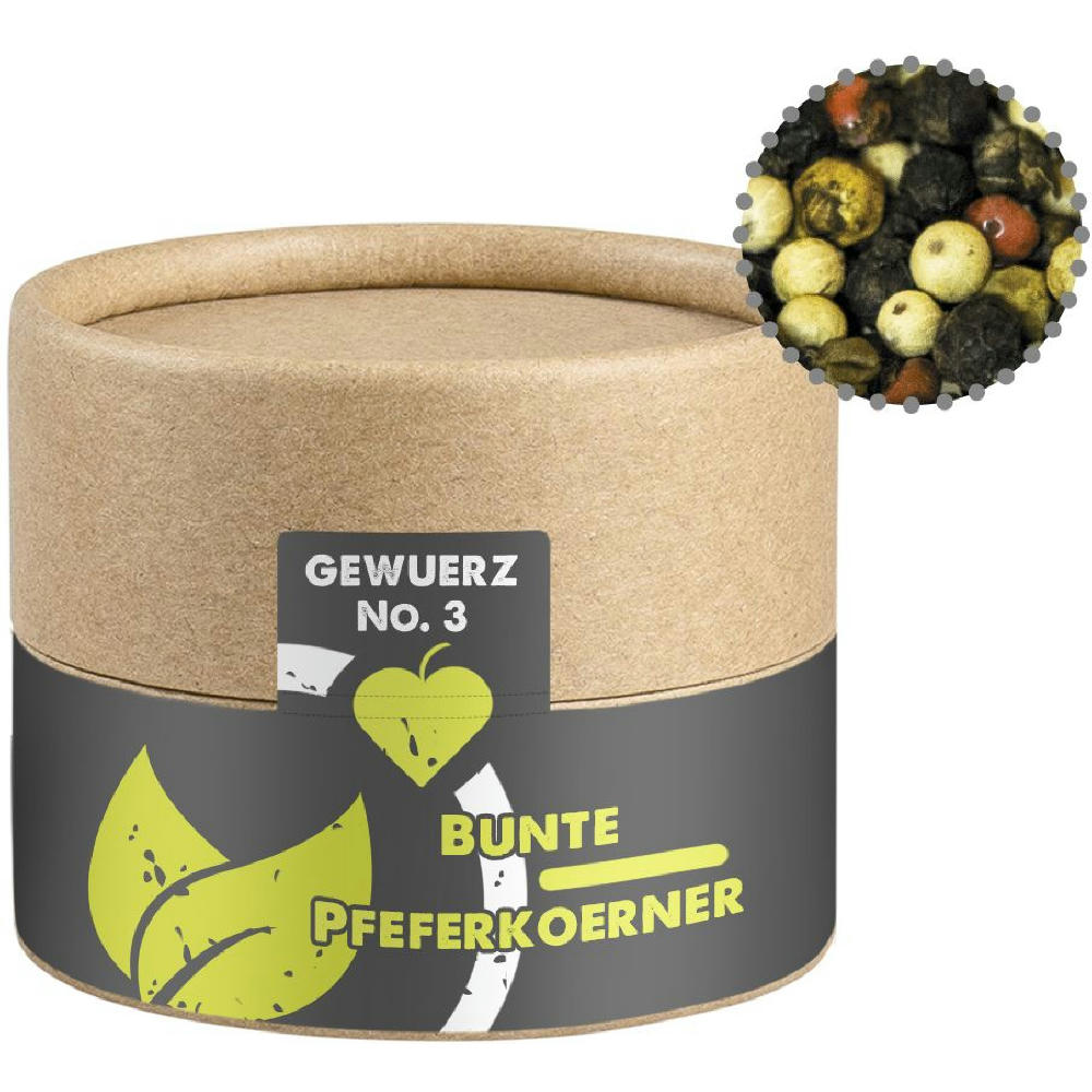 Product image Gewürzmischung bunte Pfefferkörner, ca. 38g, Kraftpapierdose Mini Werbeartikel