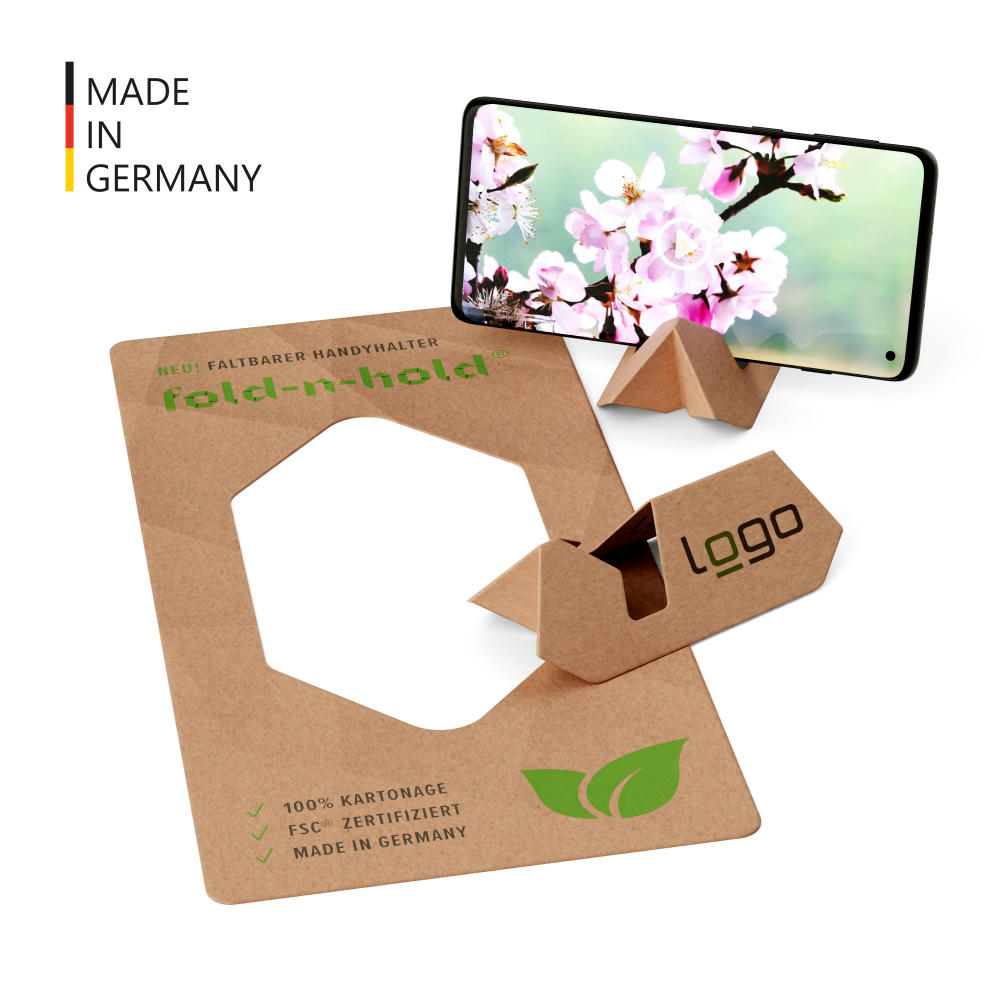 Product image Handyständer fold-n-hold® mit Trägerkarte DIN lang (FSC® zertifiziert) Werbeartikel