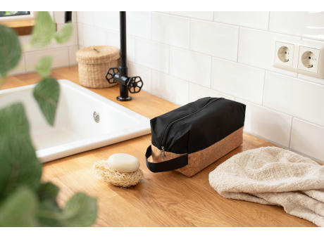 Kulturtasche aus Polyester und Kork Lynn bedrucken