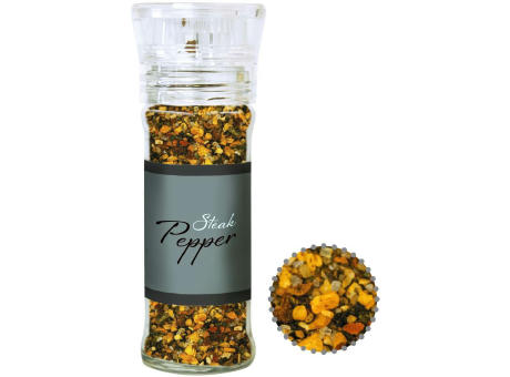 Product image Gewürzmischung Steak Pfeffer, ca. 55g, transparente Gewürzmühle Werbeartikel