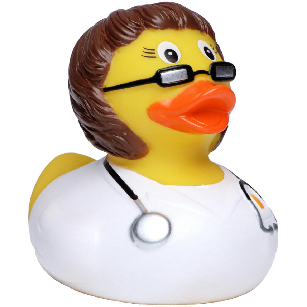 Product image Quietsche-Ente Ärztin, brünette Werbeartikel