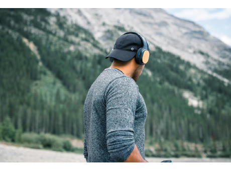 Elite faltbarer kabelloser Kopfhörer aus RCS und Bambus Werbeartikel