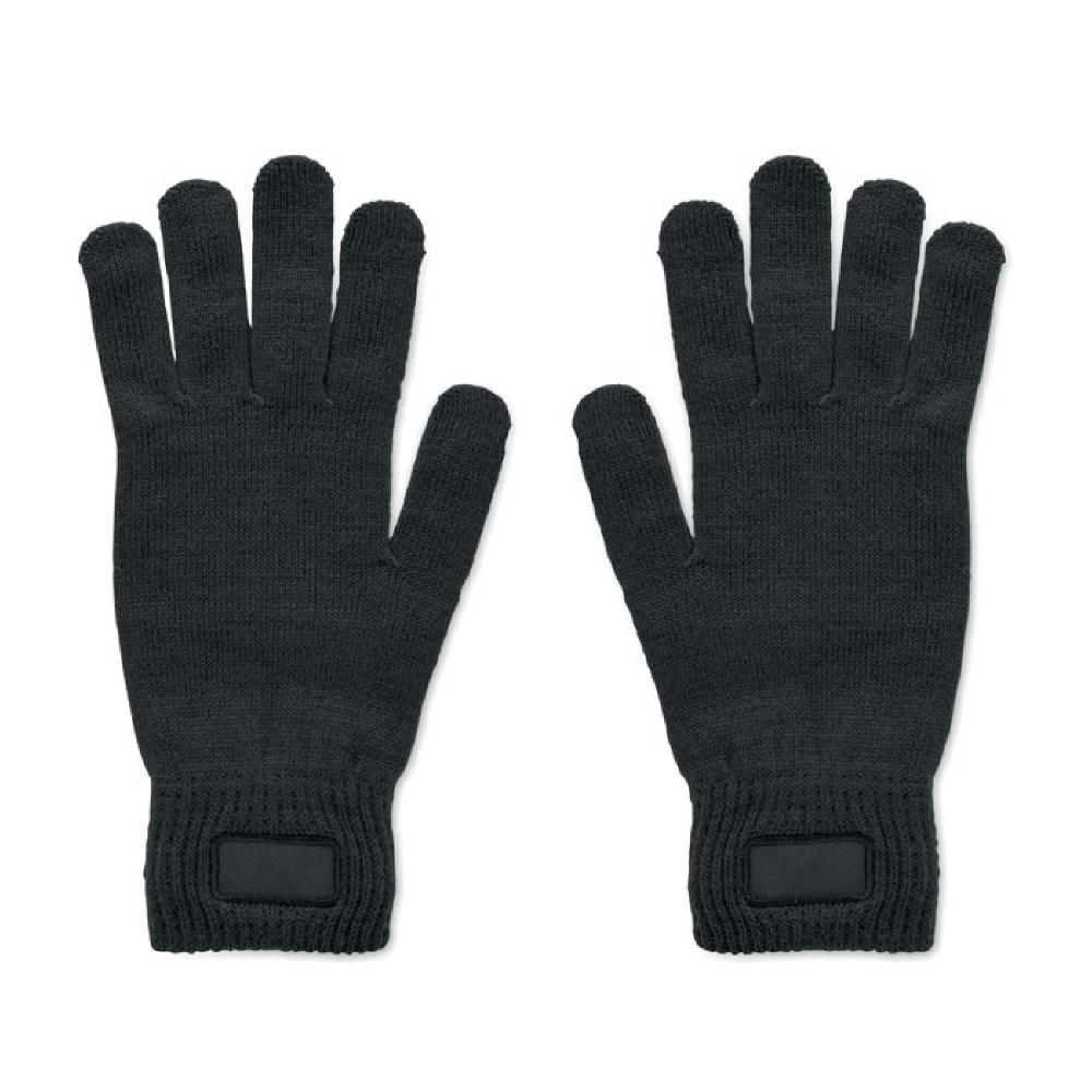 Product image Schwarze gestrickte Handschuhe mit Patch am Bündchen für Ihr Logo – Winterhandschuhe mit Logo