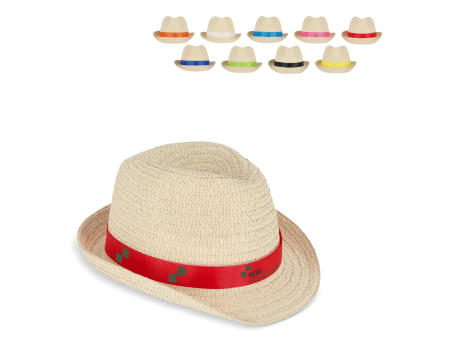Pflanzlicher Strohhut mit farbigem Band Werbeartikel