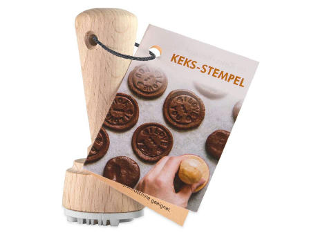 Product image Keksstempel 35 mm mit Standardmotiv und Standard-Werbekarte mit Rezept Werbeartikel