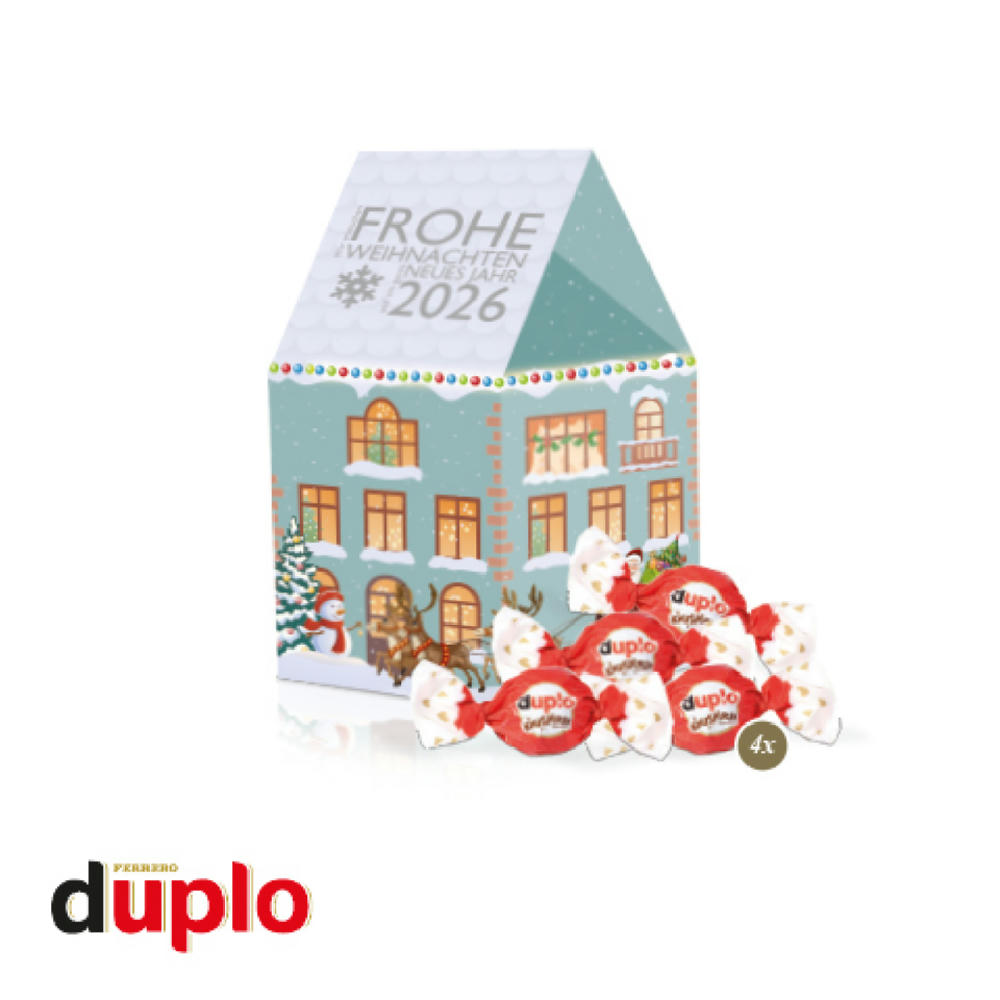 3D Präsent "Haus" mit duplo Knusperlen Werbeartikel
