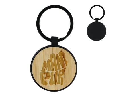 Schlüsselaqnhänger aus Bambus und Metall rund bedrucken