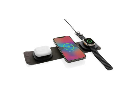 Swiss Peak 15W 3-in 1 Wireless-Reise-Charger aus RCS Plastik Werbeartikel