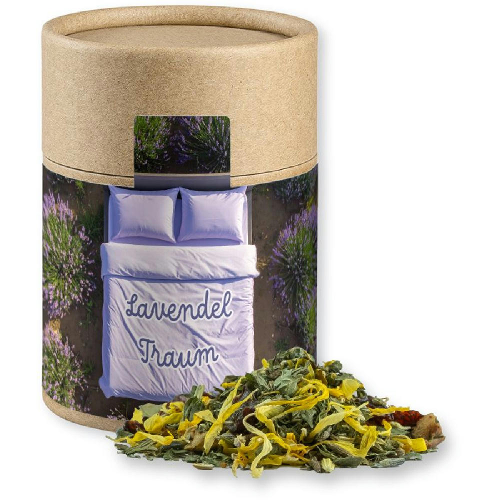Kräutertee Lavendel, ca. 27g, Kraftpapierdose Midi Werbeartikel