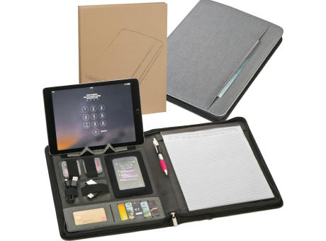 Product image A4 Schreibmappe aus Kunstleder mit integrierter Powerbank Werbeartikel