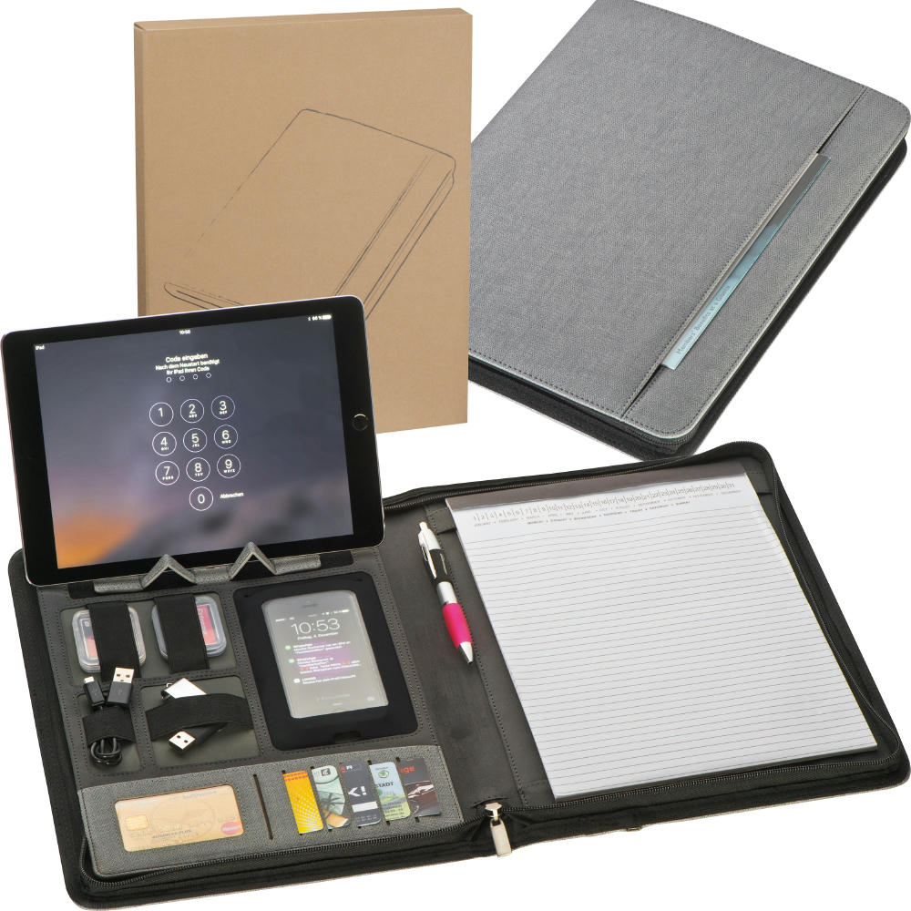 Product image A4 Schreibmappe aus Kunstleder mit integrierter Powerbank Werbeartikel