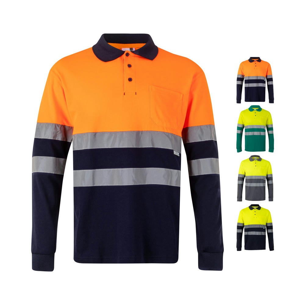 Product image VL PLUTO. Zweifarbiges Piqué-Poloshirt (150g/m²) mit langen Ärmeln, aus Baumwolle (55%) und Polyester (45%) Werbeartikel