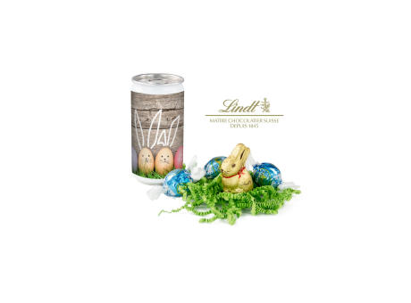 Product image Geschenkartikel / Präsentartikel: Lindt-Oster-Überraschung, Das Nest in der Dose - Etikett Frohe Ostern - EierWiese bedrucken