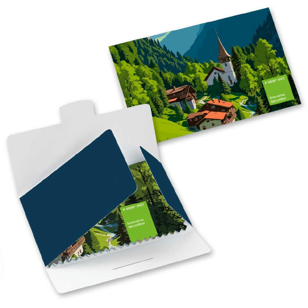 Product image POLYCLEAN rPET Brillenputztuch 18x15 cm im Papieretui, All-Inclusive-Paket Werbeartikel