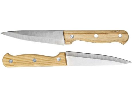 CUT Praktisches Bambus-Schneidebrett mit zwei Messern für unterwegs Werbeartikel