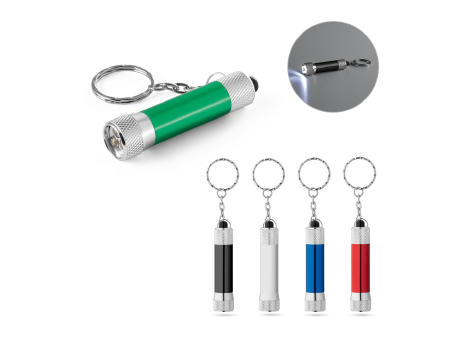 Product image RE-LERGAN. Schlüsselanhänger aus Aluminium (92% recycelt) mit 3-Licht-LED-Taschenlampe Werbeartikel