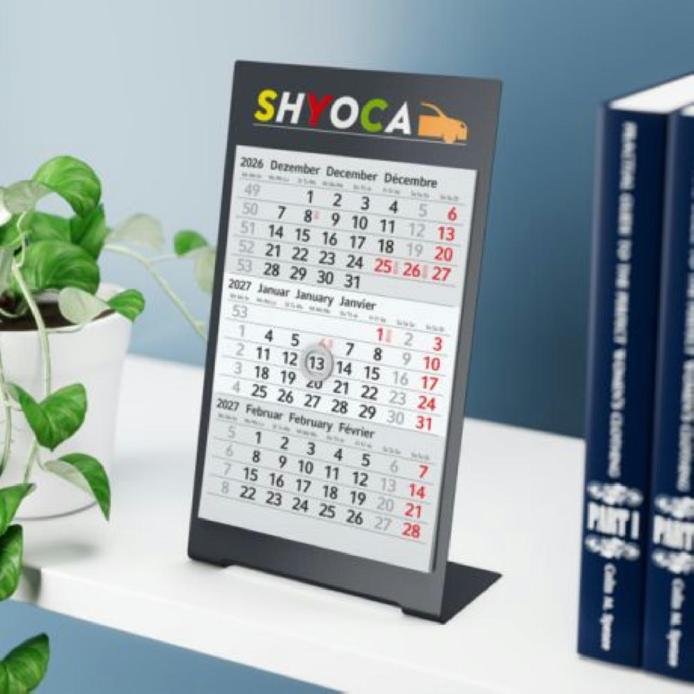 Tischkalender Desktop 3 Color Metallaufsteller farbbeschichtet Werbeartikel