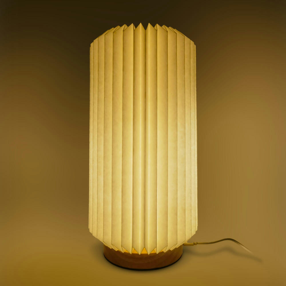 Coollux faltbare Papier-LED-Lampe Aurora Tall auf Holzsockel, 32cm Werbeartikel
