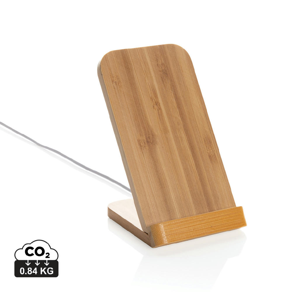 Product image Kabelloser 5W-Ladeständer aus Bambus Werbeartikel