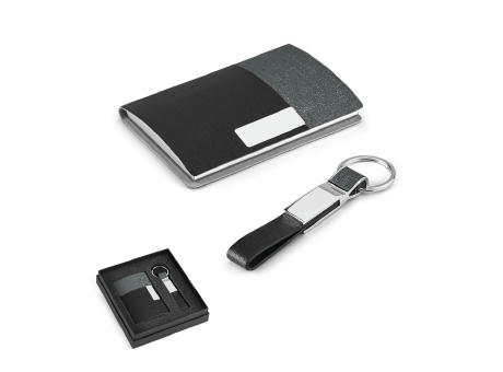 Product image TRAVOLTA. Karten- und Schlüsselanhängerset aus Metall und PU bedrucken