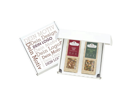 Geschenkkarton mit 2 Tee Spezialitäten Werbeartikel
