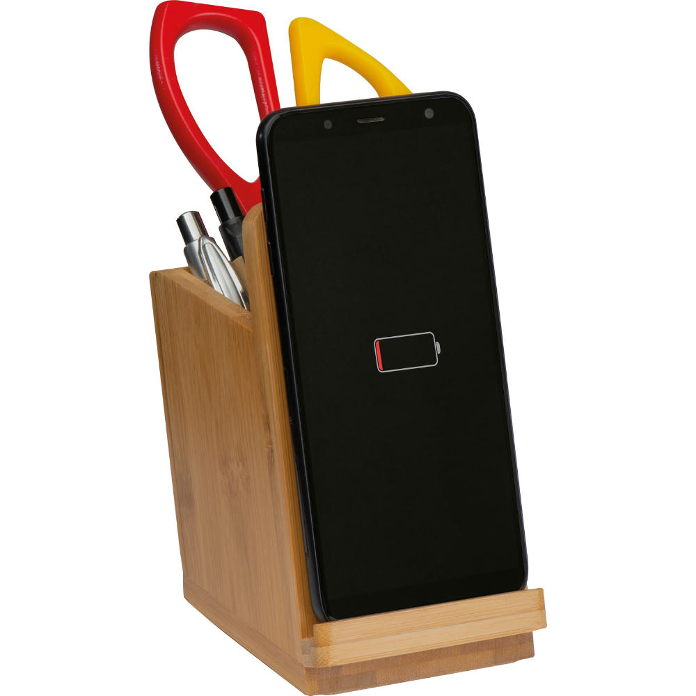 Product image Induktionsladegerät aus Bambus mit Stifteköcher Werbeartikel