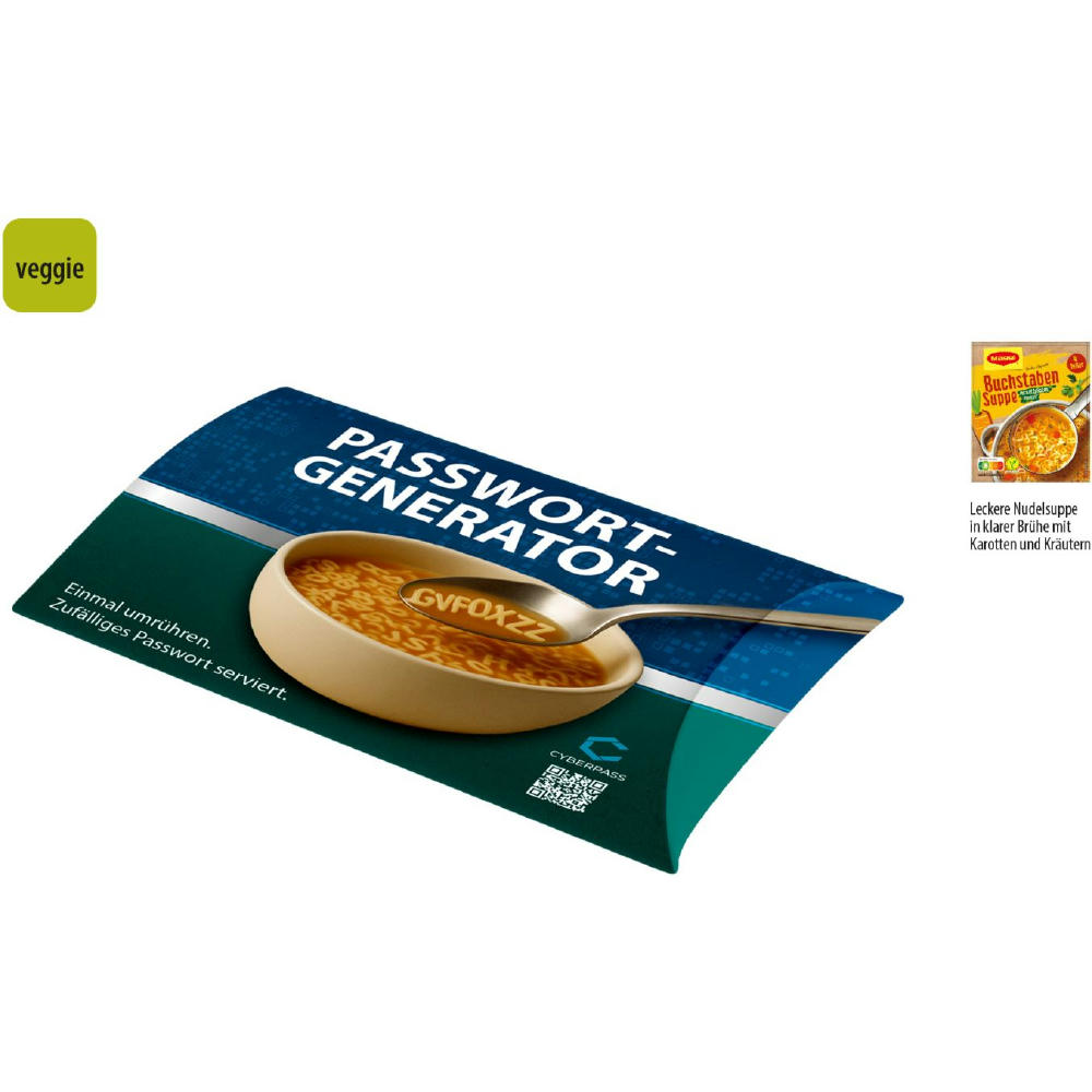 Product image Buchstabensuppe in Kissenschachtel, 100 g, Inhalt: Maggi Buchstabensuppe Werbeartikel