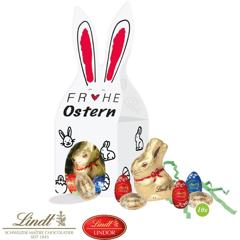 3D PRÄSENT HÄSCHEN MIT LINDT SCHOKOLADE Werbeartikel
