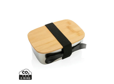 Product image Stainless Steel Lunchbox mit Bambus-Deckel und Göffel Werbeartikel