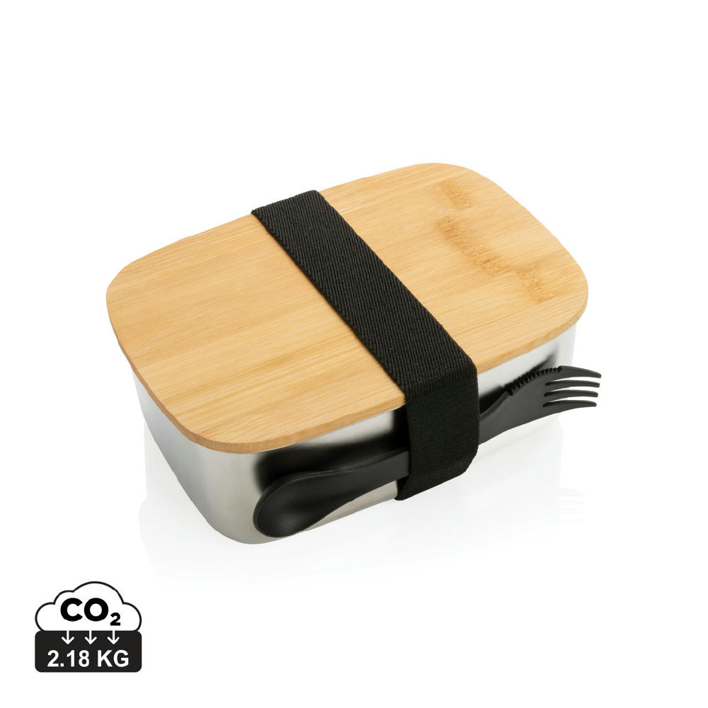 Product image Stainless Steel Lunchbox mit Bambus-Deckel und Göffel Werbeartikel