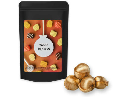 Goldnüsse Bonbons, ca. 80g, Standbeutel Midi schwarz Werbeartikel