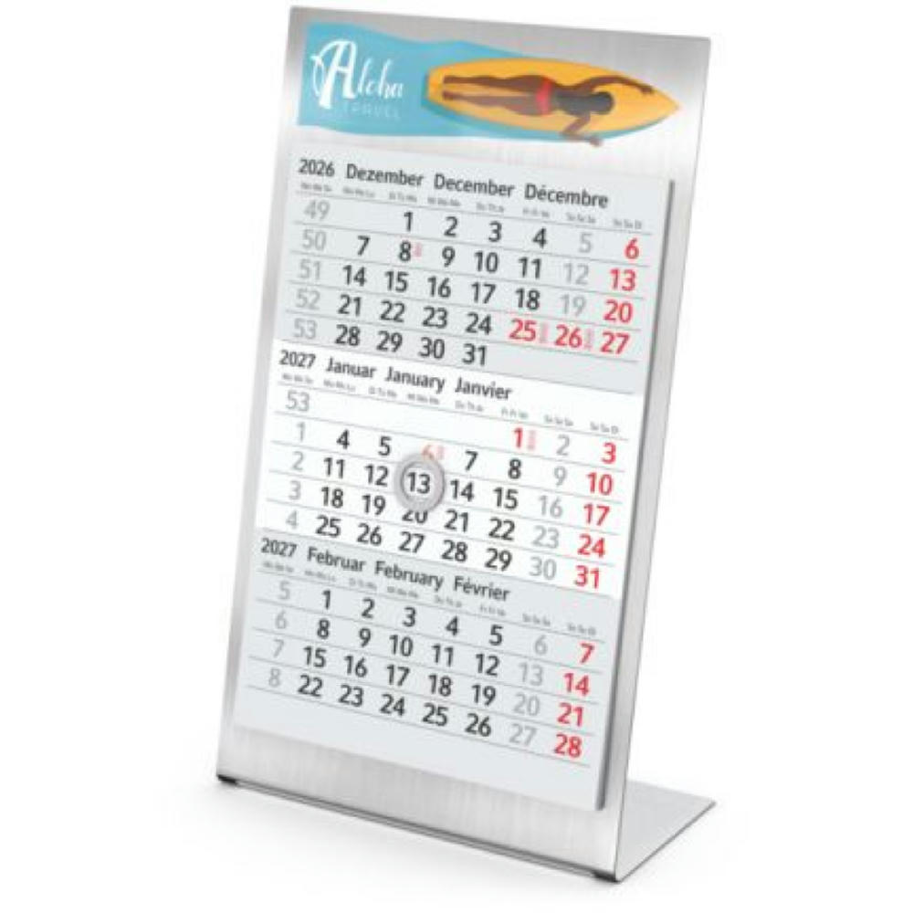 Tischkalender Desktop 3 Steel Edelstahl-Aufsteller gebürstet Werbeartikel