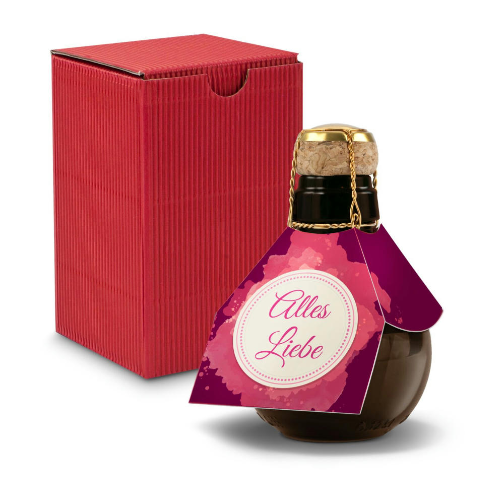 Kleinste Sektflasche der Welt! Alles Liebe - Inklusive Geschenkkarton in Gelb, 125 ml Werbeartikel