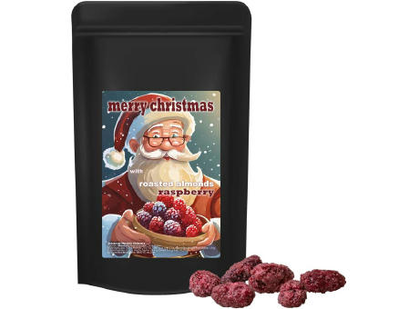 Product image Gebrannte Mandeln Himbeere, ca. 80g, Standbeutel Midi schwarz bedrucken