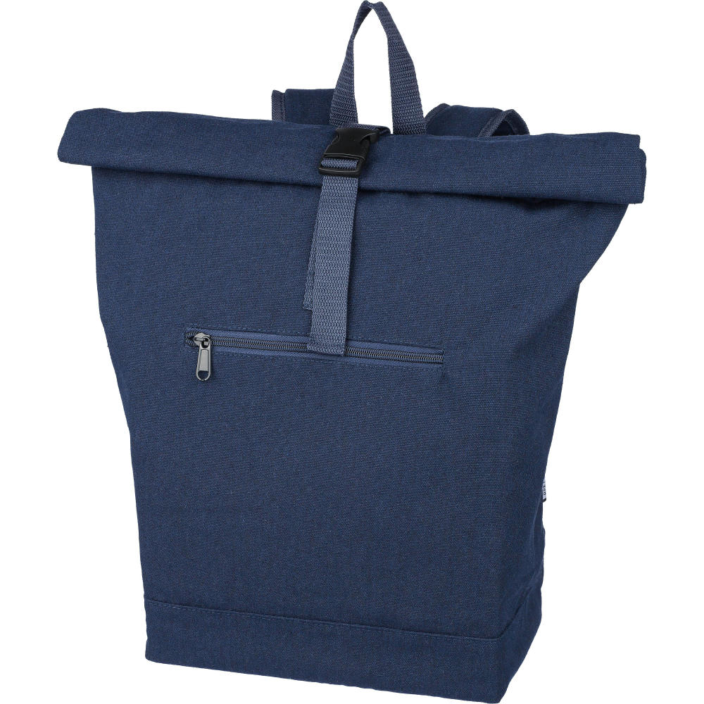 Rolltop-Rucksack Thaddeus aus recyceltem Poly-Baumwollgewebe (330 g/m2) Werbeartikel