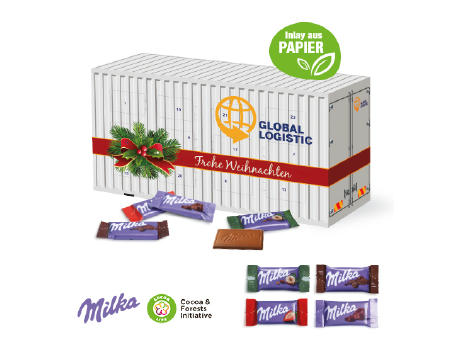 3D Adventskalender "Container" mit Milka Schokolade Werbeartikel