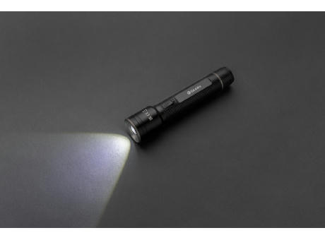 Große Gear X Taschenlampe aus RCS recycelt. Alu mit USB-Akku Werbeartikel
