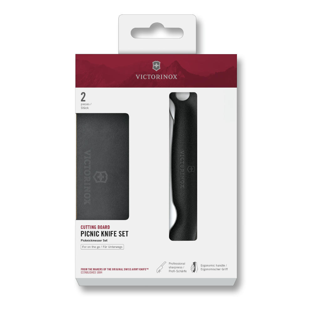 Product image Schneidebrett Picknick Messer Set, 2tlg, 11cm, Wellen, schwarz Werbeartikel