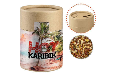 Gewürzmischung HOT Karibik Mix, ca. 50g, Kraftpapierstreuer Midi Werbeartikel