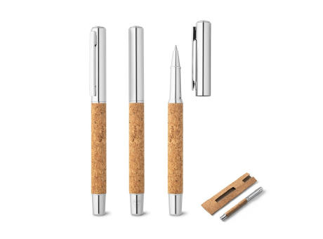 ANDREW. Roller mit Körper aus rostfreiem Stahl (90% rSS) und Kork mit Clip Werbeartikel