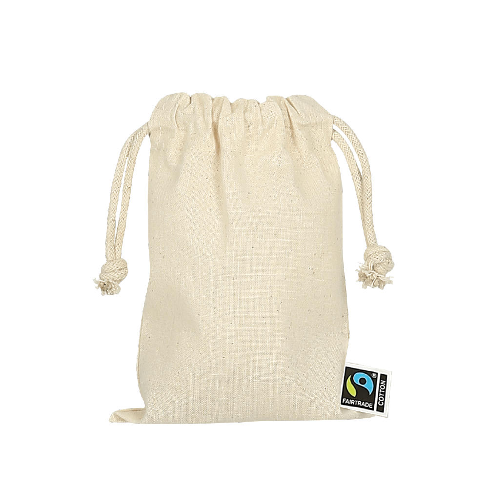 T15071-TEXXILLA Zuziehbeutel aus Fairtrade-zertifizierter Baumwolle, 10 x 14 cm, ca. 140 g/m² Werbeartikel