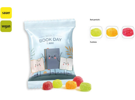 Saure Fruchtsaftberries vegan Werbetüte,   10 g, Inhalt: Saure Fruchtsaftberries bedrucken