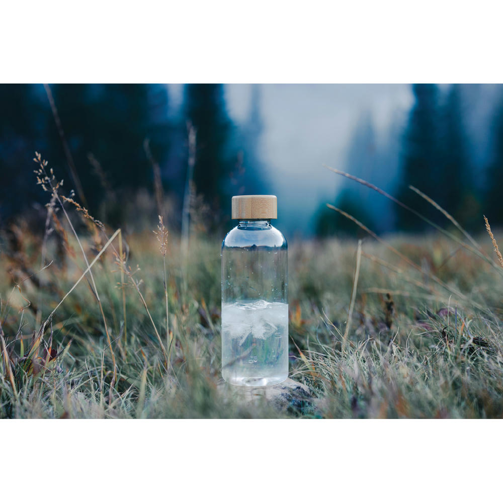 RCS rPET Flasche mit Bambus-Deckel Werbeartikel