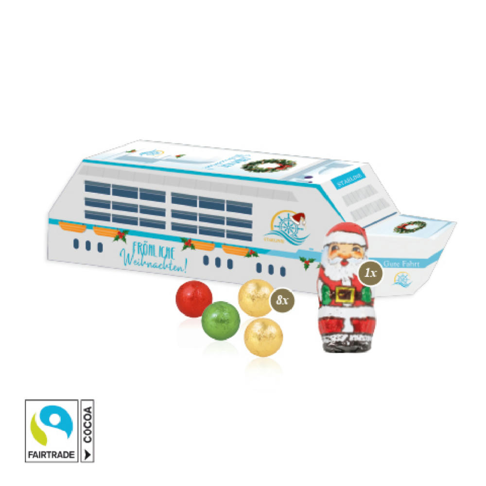 3D Präsent "Schiff" mit Fairtrade® Schokolade Werbeartikel