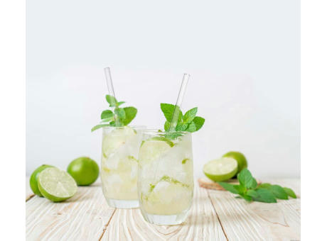 Strohhalm-Set aus 4 Glas-Trinkhalmen mit Reinigungsbürste Werbeartikel