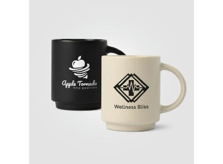 Café Duo - 325 ml Keramiktasse & Bambusbrett-Set Werbeartikel