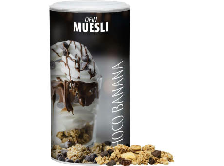 Product image Müsli Knusper Banane-Schoko, ca. 170g, Pappdose Medium Werbeartikel